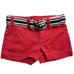Ralph Lauren Kids Girls Red Chino Shorts with Striped Belt Size 2T Cotton Twill